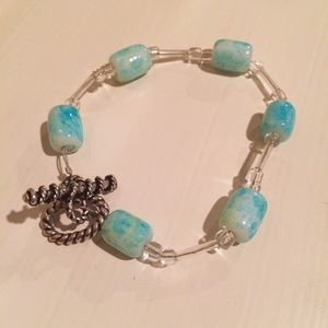 Artisan Blue and Clear Watercolor Bracelet